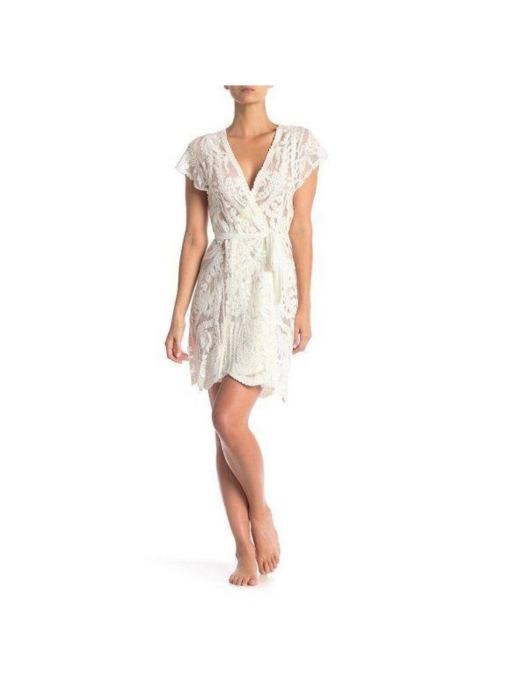 Flora Nikrooz Ivory Dorothy Embroidered Wrap Mesh Robe
